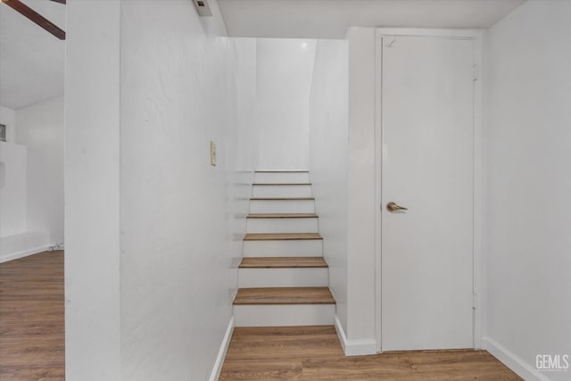 stairs with wood-type flooring