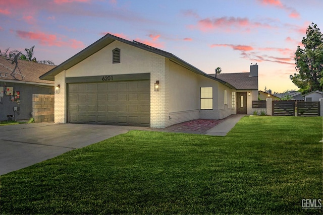 6201 Regina Way, Bakersfield, CA 93307 - single story home with brick siding, a garage, concrete driveway, a chimney, and roof with shingles