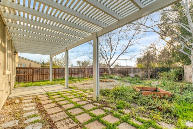 view of yard with a pergola and a patio