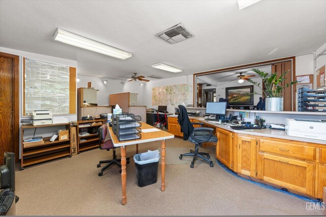 office area featuring light colored carpet