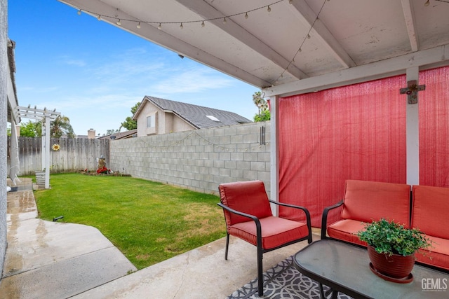 view of yard featuring a fenced backyard and a patio area