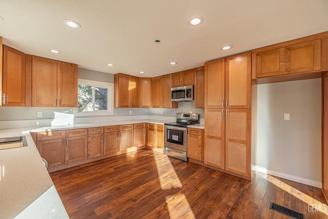 kitchen with dark hardwood / wood-style floors, sink, and appliances with stainless steel finishes