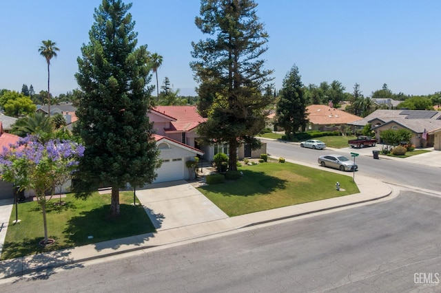 9717 Willow Oak Ct, Bakersfield, CA 93311 - obstructed view of property featuring concrete driveway, a residential view, and a front lawn