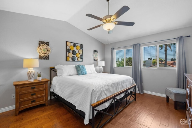 9717 Willow Oak Ct, Bakersfield, CA 93311 - bedroom with wood finished floors, vaulted ceiling, baseboards, and ceiling fan