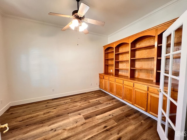4812 Prairie Meadows Way, Bakersfield, CA 93312 - spare room featuring ornamental molding, dark wood-type flooring, and a ceiling fan