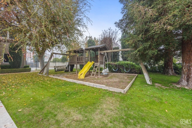 view of playground featuring a yard