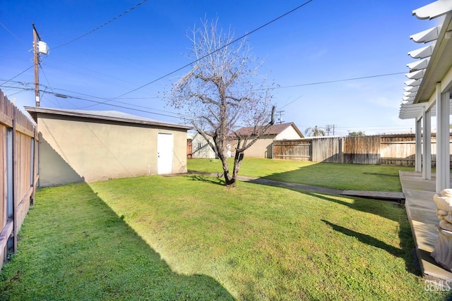 1909 Carrere St, Bakersfield, CA 93308 - view of yard with a fenced backyard and an outbuilding
