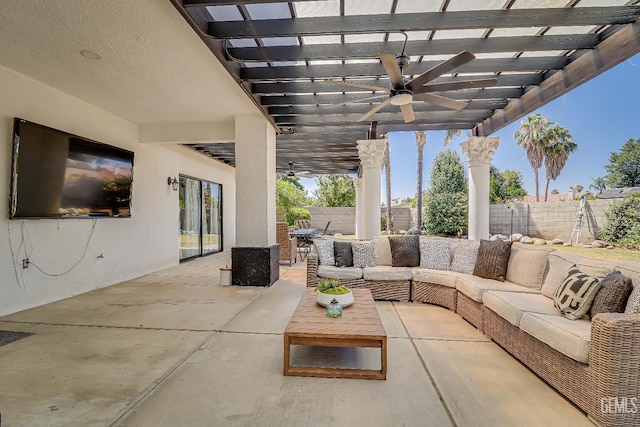 6800 Eagle Cap St, Bakersfield, CA 93313 - view of patio / terrace featuring outdoor lounge area, a pergola, and ceiling fan