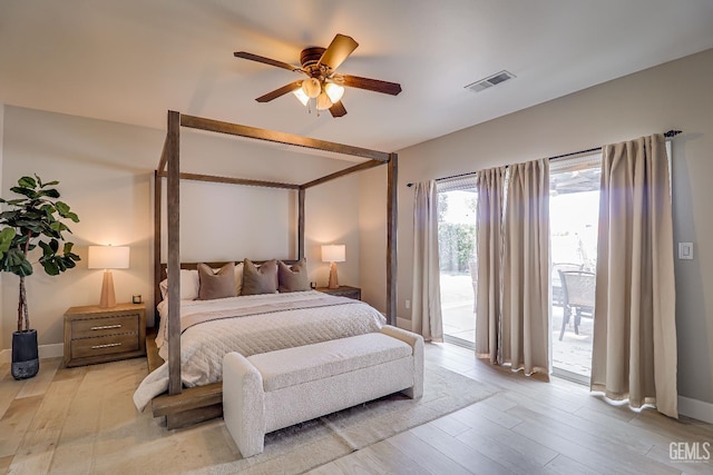 6800 Eagle Cap St, Bakersfield, CA 93313 - bedroom with access to exterior, light wood-type flooring, and a ceiling fan