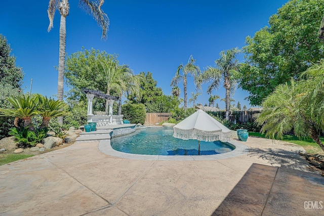 6800 Eagle Cap St, Bakersfield, CA 93313 - view of swimming pool with a fenced backyard, a patio, and a pergola