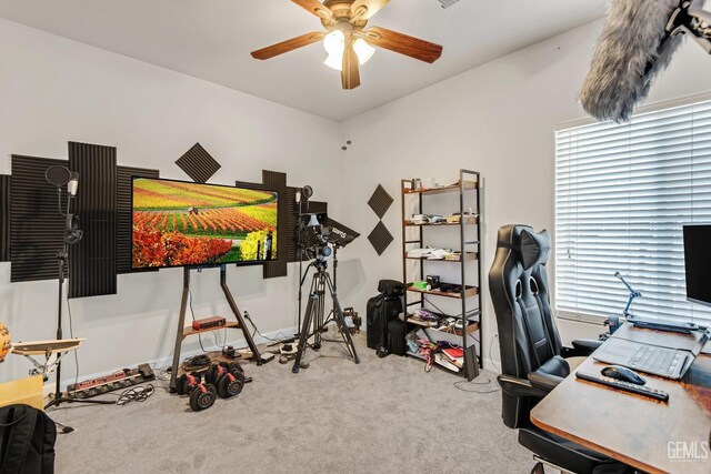 11602 Marazion Hill Ct, Bakersfield, CA 93311 - home office with baseboards, ceiling fan, and carpet