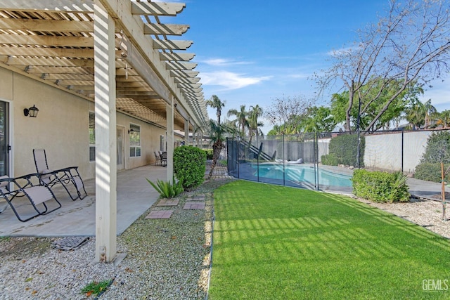 11602 Marazion Hill Ct, Bakersfield, CA 93311 - view of yard featuring a fenced in pool, a pergola, fence, and a patio area