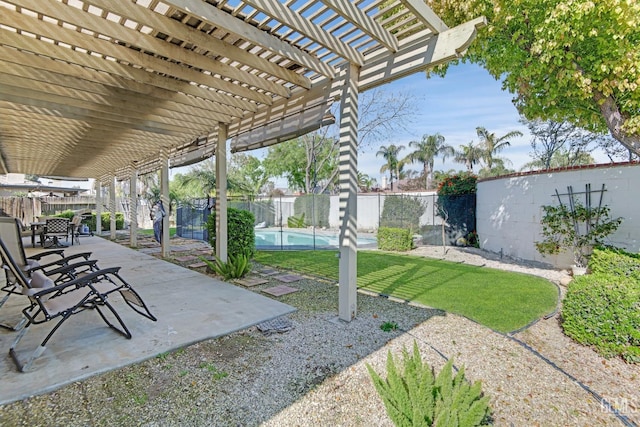 11602 Marazion Hill Ct, Bakersfield, CA 93311 - view of yard with a pergola, a fenced backyard, and a patio