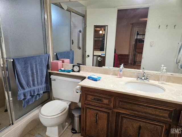5708 Cypress Point Dr, Bakersfield, CA 93309 - full bathroom with vanity, a stall shower, and tile patterned flooring