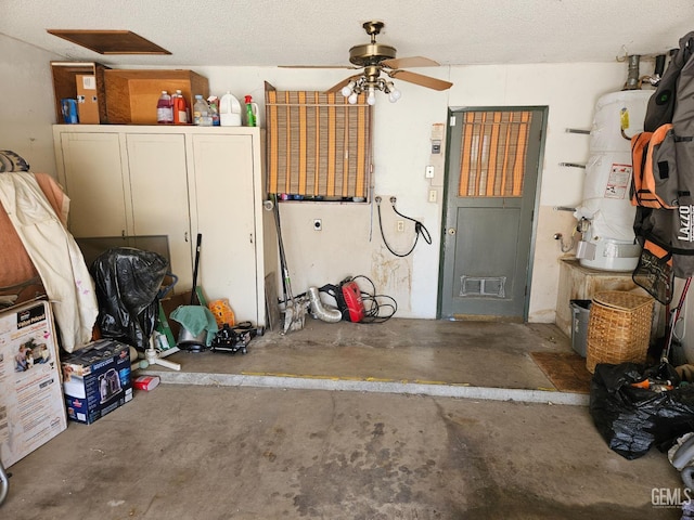 5708 Cypress Point Dr, Bakersfield, CA 93309 - garage featuring gas water heater and ceiling fan