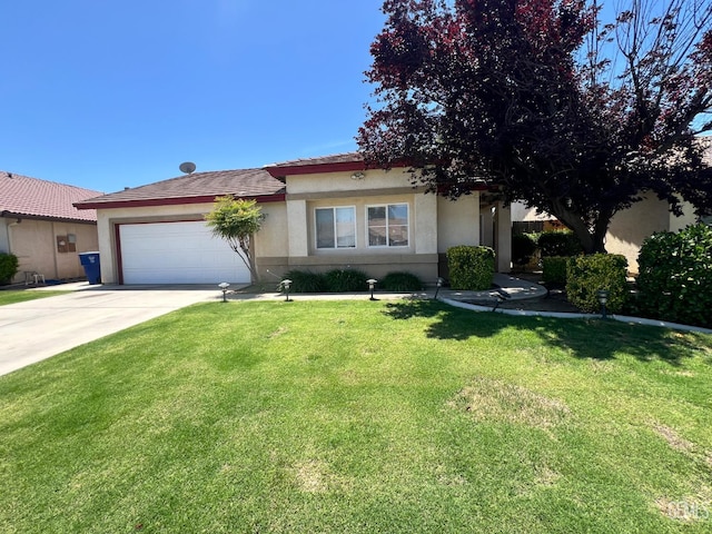 9809 Battersea Park Dr, Bakersfield, CA 93312 - view of front facade with stucco siding, an attached garage, concrete driveway, and a front yard