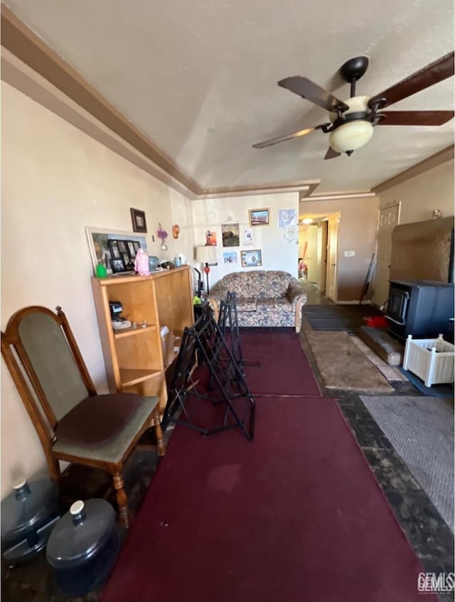 bedroom featuring lofted ceiling and crown molding