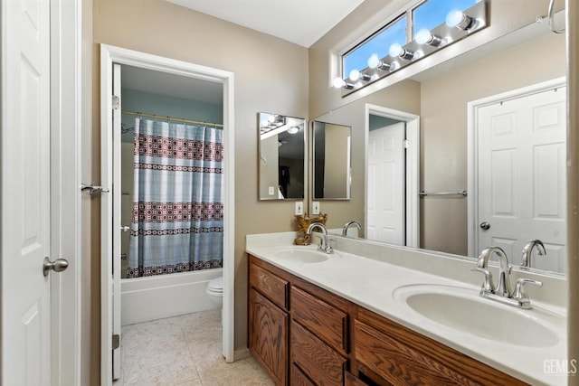 3023 Esperanza Dr, Bakersfield, CA 93313 - bathroom with double vanity, shower / bathtub combination with curtain, and tile patterned floors