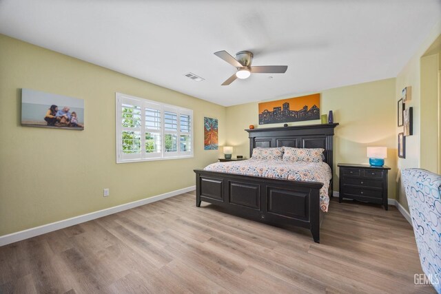 8113 Mcgraw Hill Dr, Bakersfield, CA 93311 - bedroom with ceiling fan, baseboards, visible vents, and light wood-type flooring