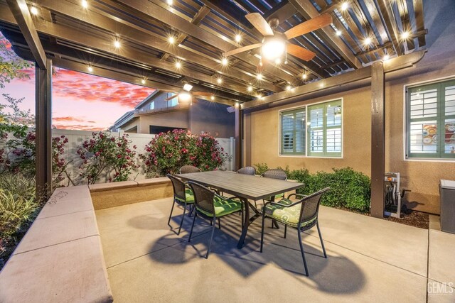 8113 Mcgraw Hill Dr, Bakersfield, CA 93311 - view of patio / terrace featuring a fenced backyard, a ceiling fan, and outdoor dining area