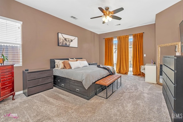 22 Emerald Isle Way, Bakersfield, CA 93314 - carpeted bedroom featuring ceiling fan, access to exterior, and visible vents