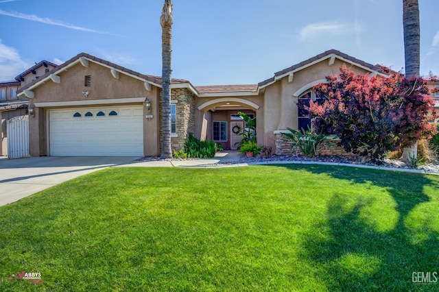 22 Emerald Isle Way, Bakersfield, CA 93314 - view of front of property featuring a garage, driveway, a front lawn, and stucco siding