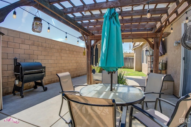 22 Emerald Isle Way, Bakersfield, CA 93314 - view of patio / terrace with a fenced backyard, a pergola, outdoor dining space, and area for grilling