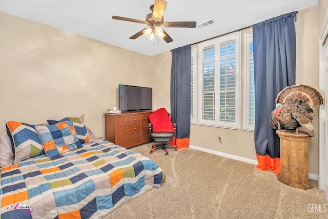 22 Emerald Isle Way, Bakersfield, CA 93314 - bedroom with carpet, visible vents, a ceiling fan, and baseboards