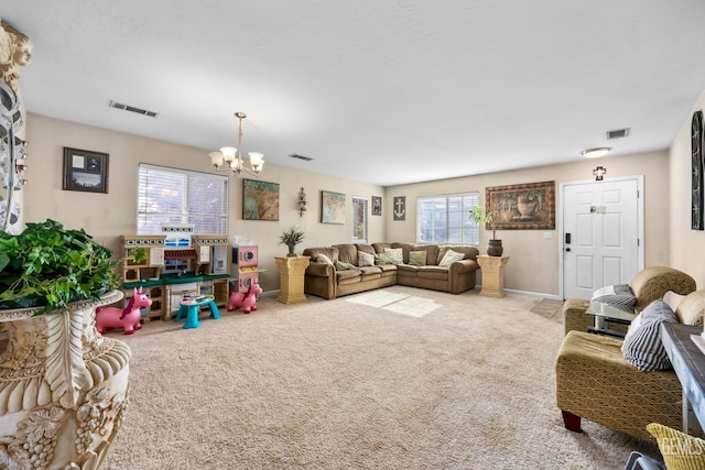 9301 Cobble Mountain Rd, Bakersfield, CA 93313 - carpeted living area with a chandelier and baseboards