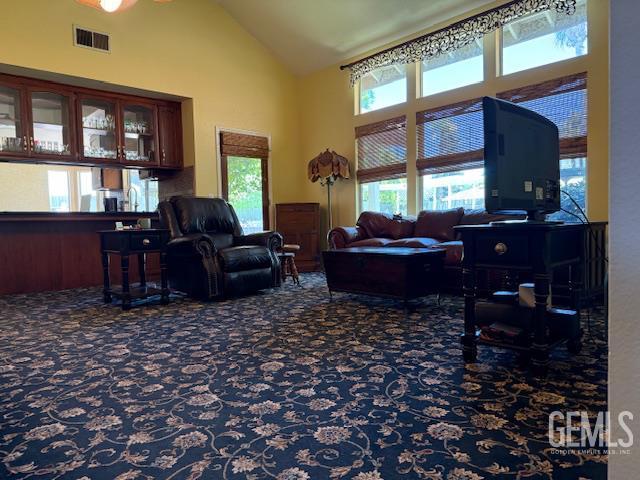 2012 Calle Las Brisas, Bakersfield, CA 93309 - living area with high vaulted ceiling and carpet