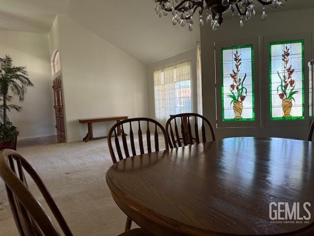 2012 Calle Las Brisas, Bakersfield, CA 93309 - carpeted dining space featuring a chandelier and lofted ceiling