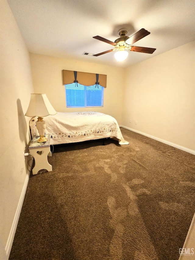 bedroom featuring carpet flooring, ceiling fan, and baseboards