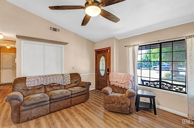 3304 Charlotte St, Bakersfield, CA 93313 - living area with vaulted ceiling, wood finished floors, and ceiling fan
