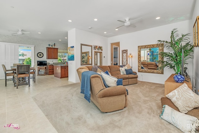 9803 Petersburg Pl, Bakersfield, CA 93306 - living room with a ceiling fan, recessed lighting, and light tile patterned flooring