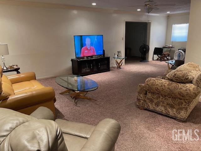 3609 Planz Rd, Bakersfield, CA 93309 - living area with recessed lighting, carpet flooring, and a ceiling fan