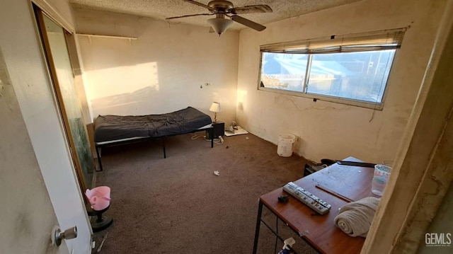 113 Easy St, Bakersfield, CA 93308 - carpeted bedroom featuring a textured ceiling and ceiling fan