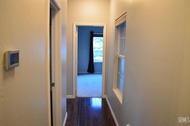 hallway with baseboards and hardwood / wood-style flooring