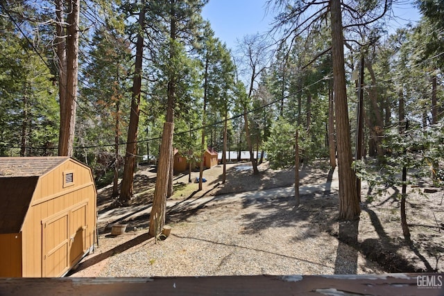 view of yard featuring an outbuilding and a storage unit