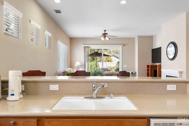 kitchen with ceiling fan, dishwasher, and sink