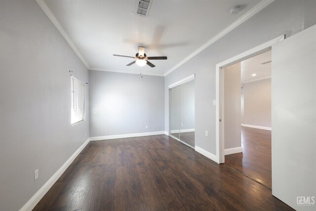 2200 Park Way, Bakersfield, CA 93304 - empty room with ceiling fan, ornamental molding, dark wood-type flooring, baseboards, and a smoke detector