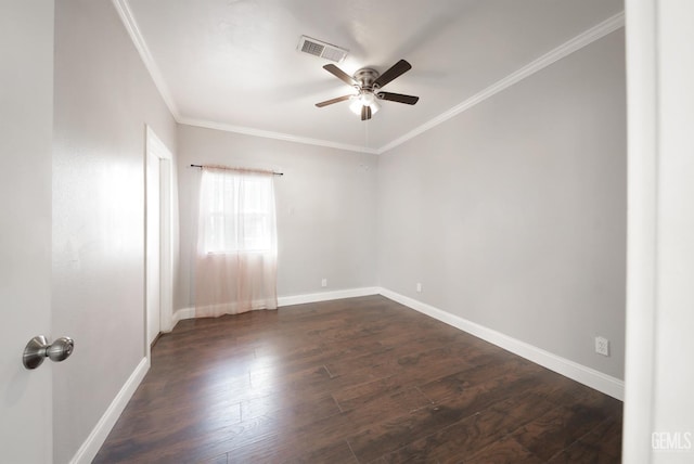 2200 Park Way, Bakersfield, CA 93304 - unfurnished room featuring a ceiling fan, dark wood-type flooring, crown molding, and baseboards