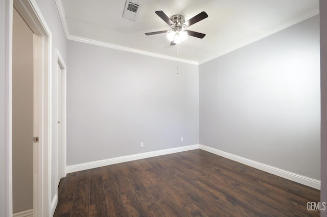 2200 Park Way, Bakersfield, CA 93304 - unfurnished room with a ceiling fan, baseboards, dark wood-style flooring, and crown molding