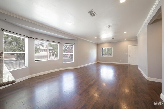 2200 Park Way, Bakersfield, CA 93304 - empty room with ornamental molding, dark wood-type flooring, recessed lighting, and baseboards