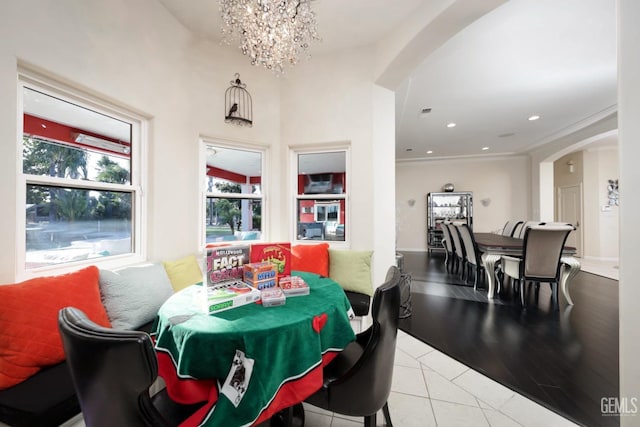 dining area with light tile patterned flooring