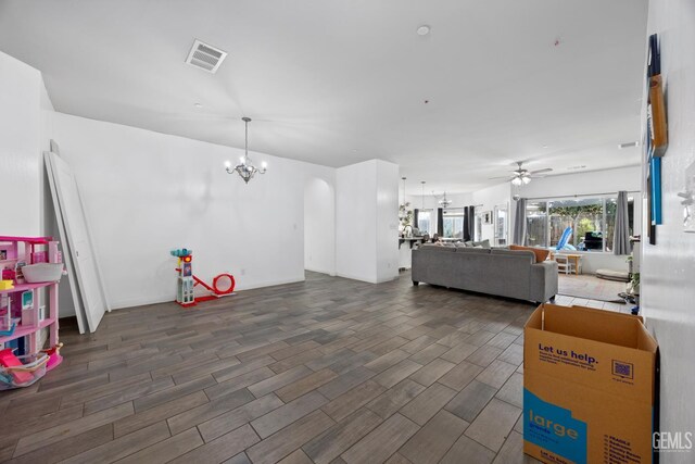 2004 Suncrisp Ln, Bakersfield, CA 93312 - living area with a chandelier, a ceiling fan, and wood finished floors