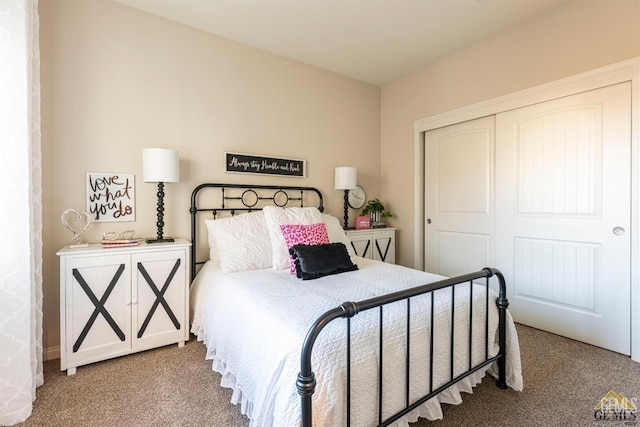 carpeted bedroom with a closet