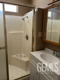 bathroom with vanity and walk in shower