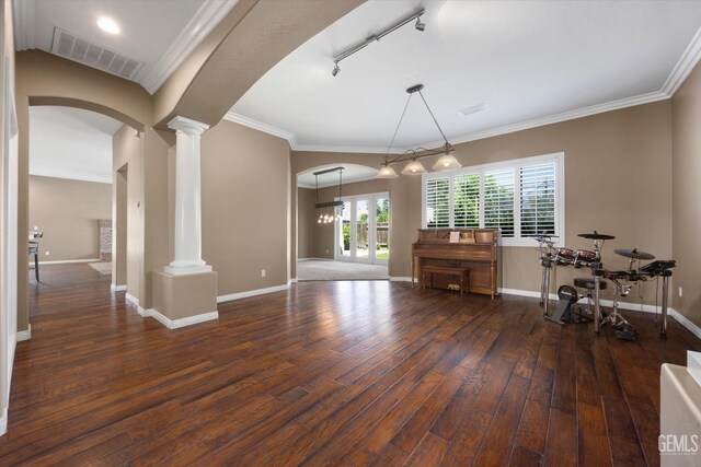9508 Canyon Lake Ct, Bakersfield, CA 93312 - dining room with arched walkways, visible vents, and ornate columns