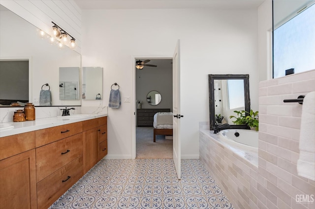 16711 Keystone Pl, Bakersfield, CA 93314 - ensuite bathroom with vanity, a garden tub, and ceiling fan