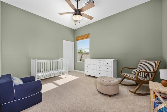 16711 Keystone Pl, Bakersfield, CA 93314 - bedroom with a crib, carpet, and ceiling fan